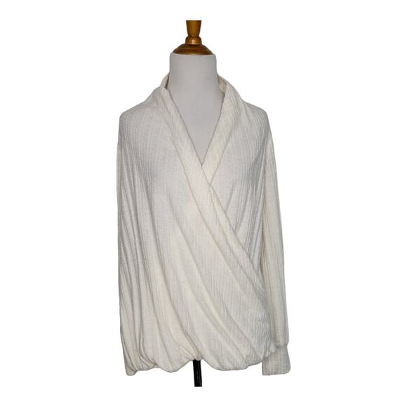 Anthropologie Maeve Rafaela Hacci Sweater Faux Wrap Ivory Surplice Women XS - Picture 2 of 14